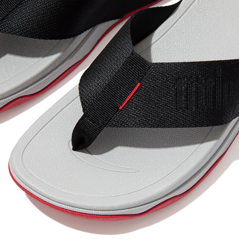 Fitflop Womens Sandals - Surfa Woven Logo Toe-post - Black/Grey - 612-BYZHQW